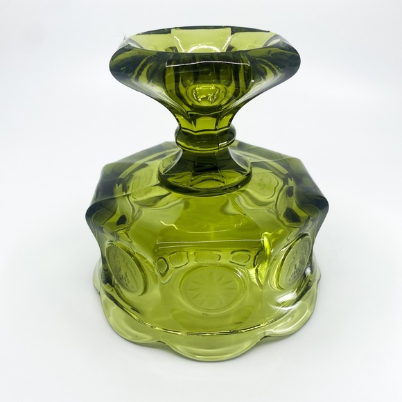 Vintage 1960s Fostoria Green Wedding Compote Bowl Coin Dot Glass - Picture 9 of 10
